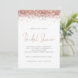 Invitación Elegante Rosa Purpurina dorado ducha de novia blan