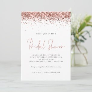 Invitación Elegante Rosa Purpurina dorado ducha de novia blan