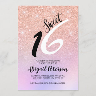 Invitación Elegante rosa purpurina dorado oscuro dulce diecis