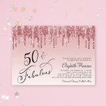 Invitación Elegante Rosa Purpurina Rosa de Oro 50 cumpleaños<br><div class="desc">Elegante y moda 50 cumpleaños invitación a fiesta con "50 & Fabulous" escrito en elegante guión de caligrafía en un fondo rosa oscuro,  con purpurinas de imitación de oro rosa y rosa goteando desde arriba.</div>