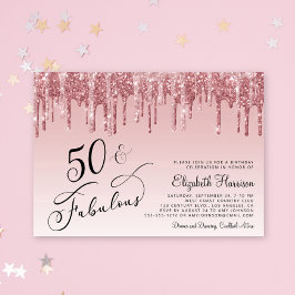 Invitación Elegante Rosa Purpurina Rosa de Oro 50 cumpleaños