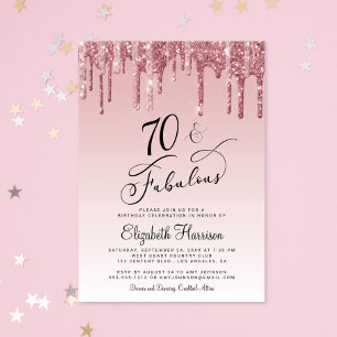 Invitación Elegante Rosa Purpurina Rosa de Oro 70 cumpleaños