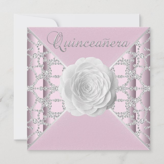 Invitación Elegante Rosa Quinceañera (Anverso)