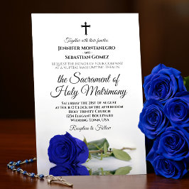 Invitación Elegante Rosa Real Azul Boda Católico Moderno