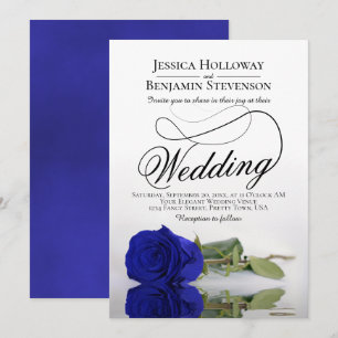 Invitación Elegante Rosa Real Azul  Boda de escritura elegant