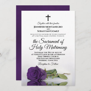 Invitación Elegante Rosa real morado Boda católico moderno