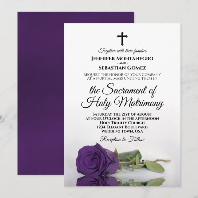 Invitación Elegante Rosa real morado Boda católico moderno (Anverso / Reverso)