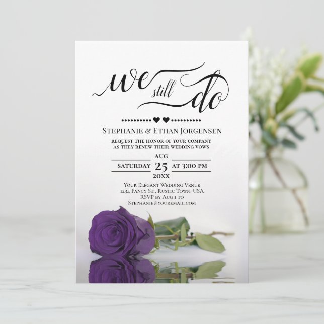 Invitación Elegante Rosa real morado, todavía prometemos reno (Anverso de pie)