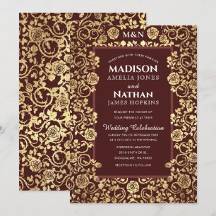 Invitación Elegante Rosa Relieve metalizado dorado victoriano