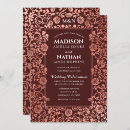 Invitación Elegante Rosa Relieve metalizado dorado victoriano