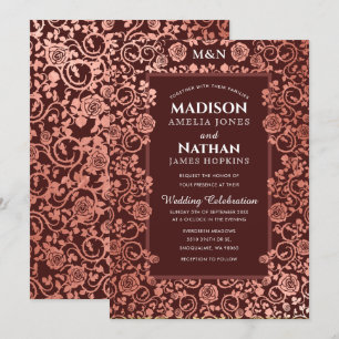 Invitación Elegante Rosa Relieve metalizado dorado victoriano