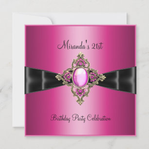 Invitación Elegante Rosa Rico Joya Cumpleaños Negro 21