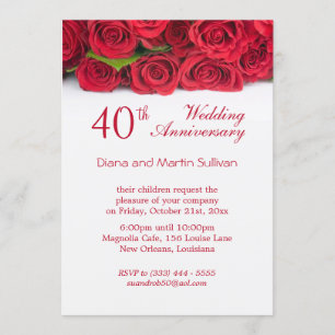Invitación Elegante rosa roja 40° aniversario Boda
