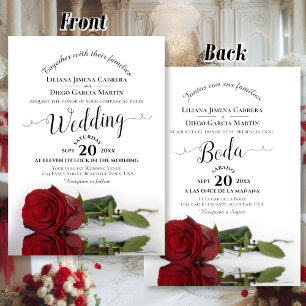 Invitación Elegante Rosa Roja Bilingüe Boda Español Inglés