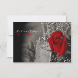 Invitación Elegante Rosa Roja Boda en Negro y Blanco