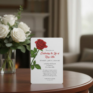 Invitación Elegante Rosa Roja "Celebrando la Vida" Funeral 