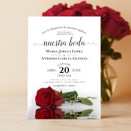 Invitación Elegante Rosa Roja Española Nuestra Boda Boda