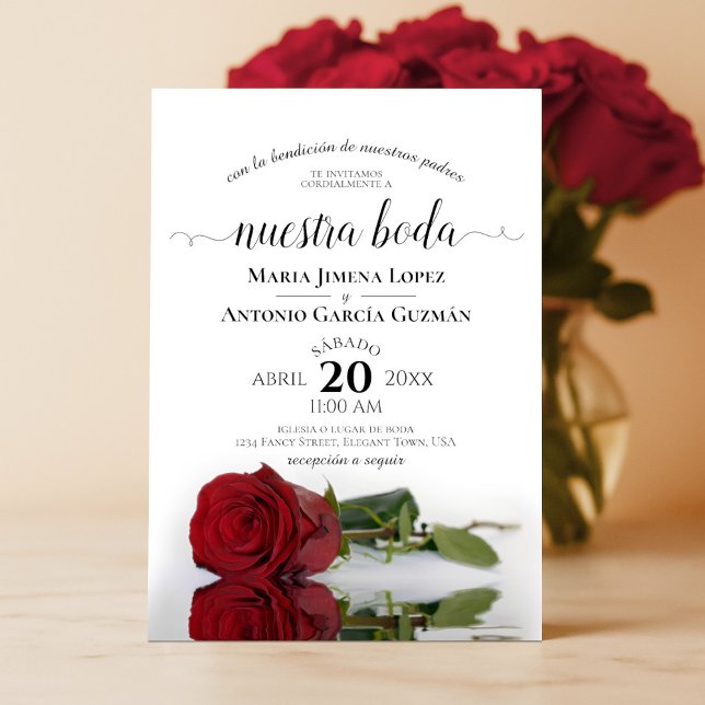 Invitación Elegante Rosa Roja Española Nuestra Boda Boda (Subido por el creador)