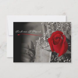 Invitación Elegante Rosa Roja Negro y Boda Blanco