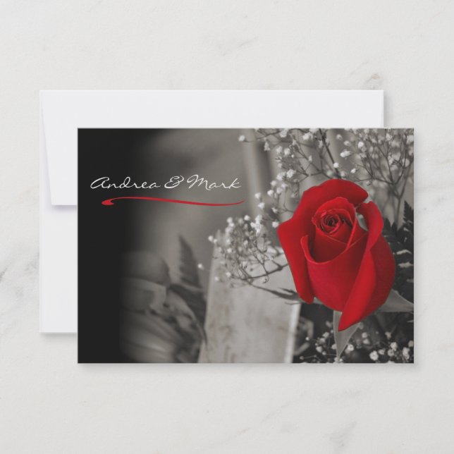 Invitación Elegante Rosa Roja Negro y Boda Blanco (Anverso)