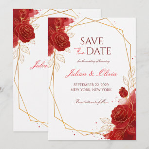 Invitación Elegante Rosa Roja y Geométrico Dorado Salva la Fe