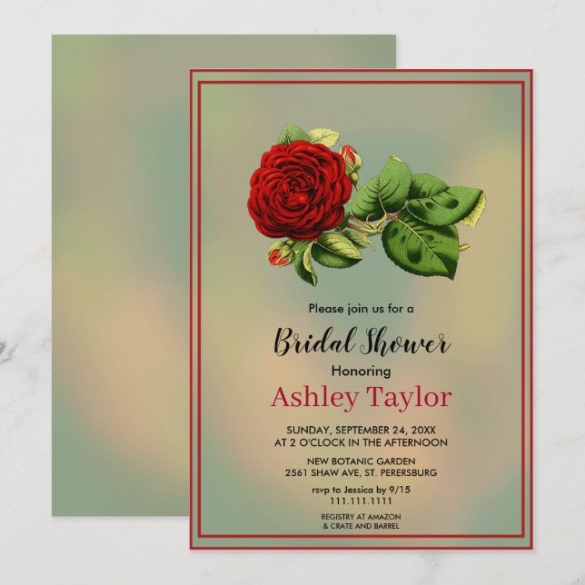 Invitación Elegante rosa rojo burdeos floral Bridal Shower (Anverso / Reverso)
