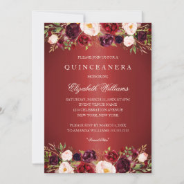 Invitación Elegante Rosa rojo de Borgoña Quinceanera Invite