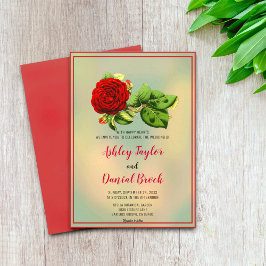 Invitación Elegante rosa rojo romántico Boda floral enmarcado