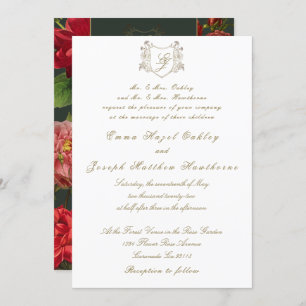 Invitación Elegante rosa rojo sobre Boda clásico de época ver