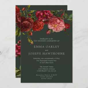 Invitación Elegante rosa rojo sobre Boda clásico de época ver