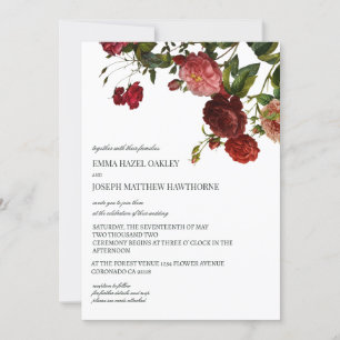 Invitación Elegante rosa rojo sobre Boda clásico de época ver