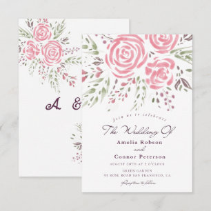 Invitación Elegante Rosa Romance acuarela