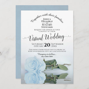 Invitación Elegante Rosa romántico azul turbio Boda virtual