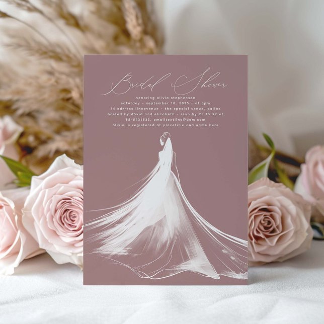 Invitación Elegante Rosa Romántico Dusty Bridal Shower (Dusty rose bridal shower invitations)