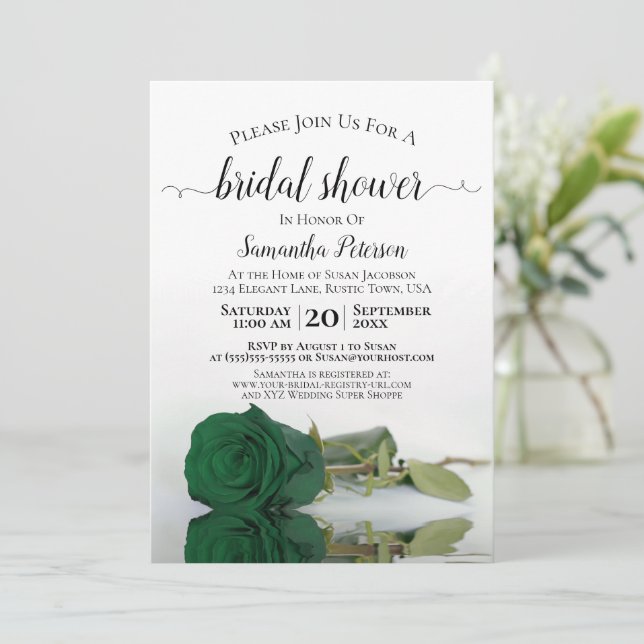 Invitación Elegante Rosa romántico verde esmeralda ducha de n (Anverso de pie)