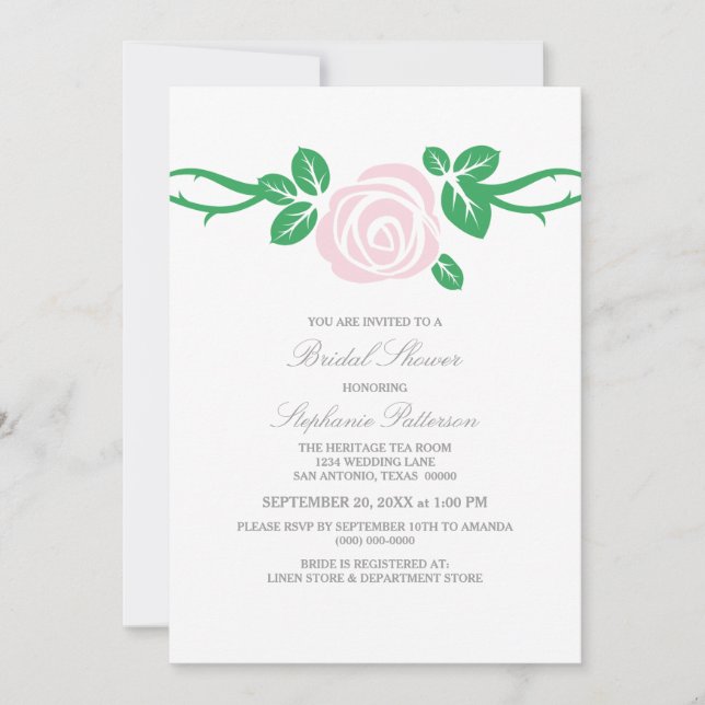 Invitación Elegante Rosa rosa claro con ducha de novia invita (Anverso)