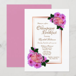 Invitación Elegante Rosa rosa floral Gold Champagne Desayuno