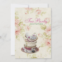 Invitación elegante rosa rosa rosa Floral vintage Bridal tea