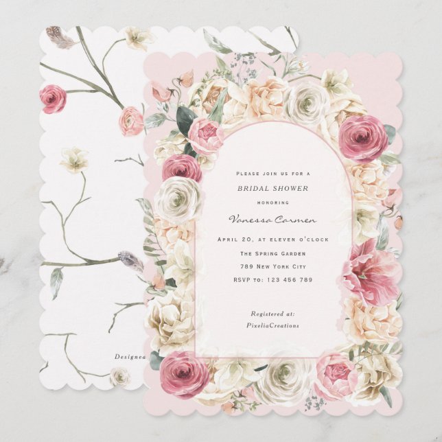 Invitación Elegante rosa rosa rosa primavera jardín ducha de  (Anverso / Reverso)