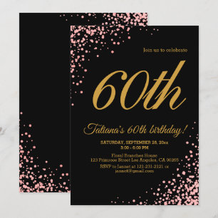 Invitación Elegante Rosa rosado y negro Purpurina de oro Cump