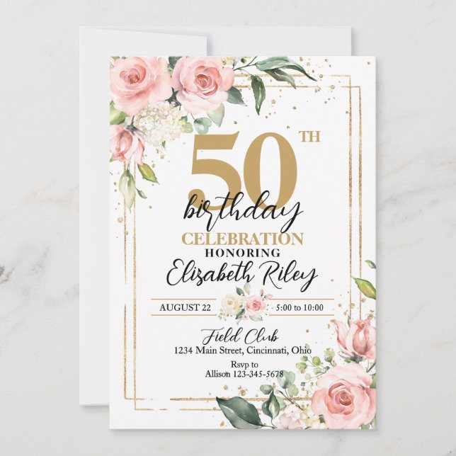 Invitación Elegante rosa Roses Cualquier Cumpleaños de Edad (Anverso)
