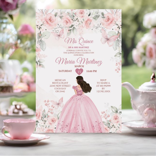 Invitación Elegante rosa Roses Floral 16ª Quiñceanera mexican (Subido por el creador)