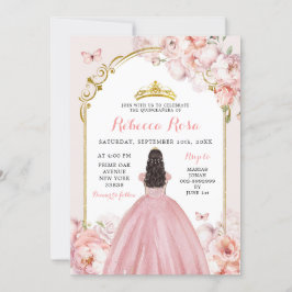 Invitación Elegante Rosa Royal Gold Dusty Princesa Quinceañer