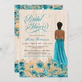 Invitación Elegante Rosa Rústico Verde azulado Azul y Ducha B
