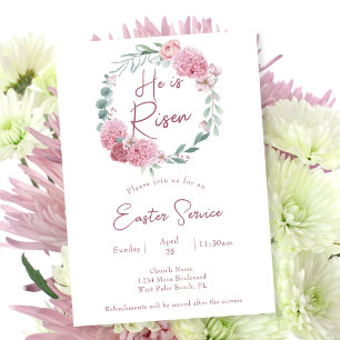 Invitación Elegante Rosa Servicio de Pascua de la Iglesia Él 