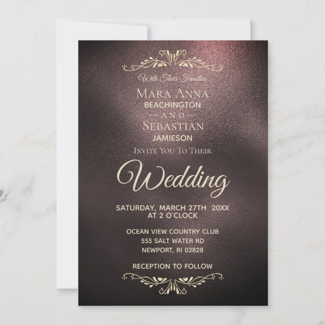 Invitación *~* Elegante Rosa simple Boda irlandés de oro (Anverso)