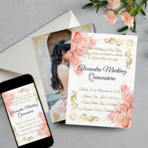 Elegante Rosa Simple de Oro Floral Quinceañera