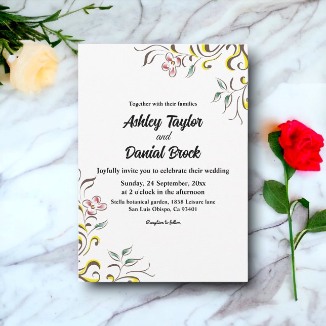 Invitación Elegante Rosa simple de vegetación Boho Boda Flora (Subido por el creador)