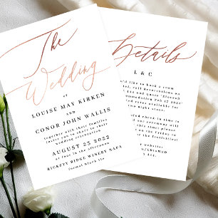 Invitación Elegante Rosa simple detalles de oro en Boda trase