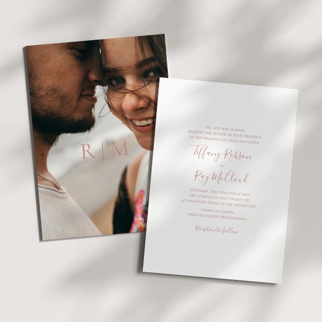 Invitación Elegante Rosa simple foto de oro Boda tradicional (Subido por el creador)